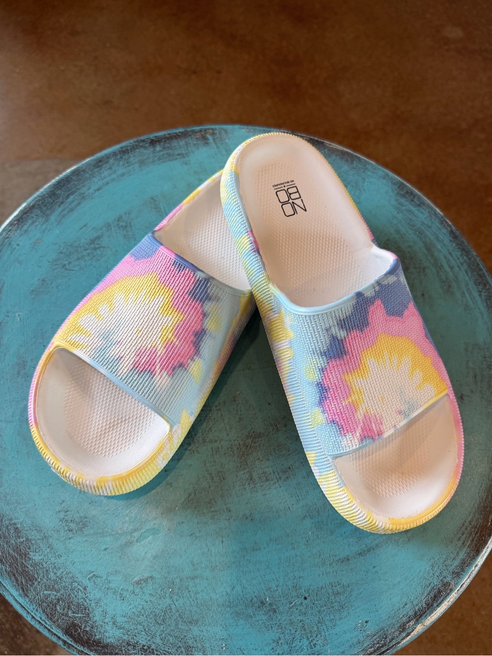 Tie-Dye Slide Sandals - Pastel Blue, Pink & Yellow